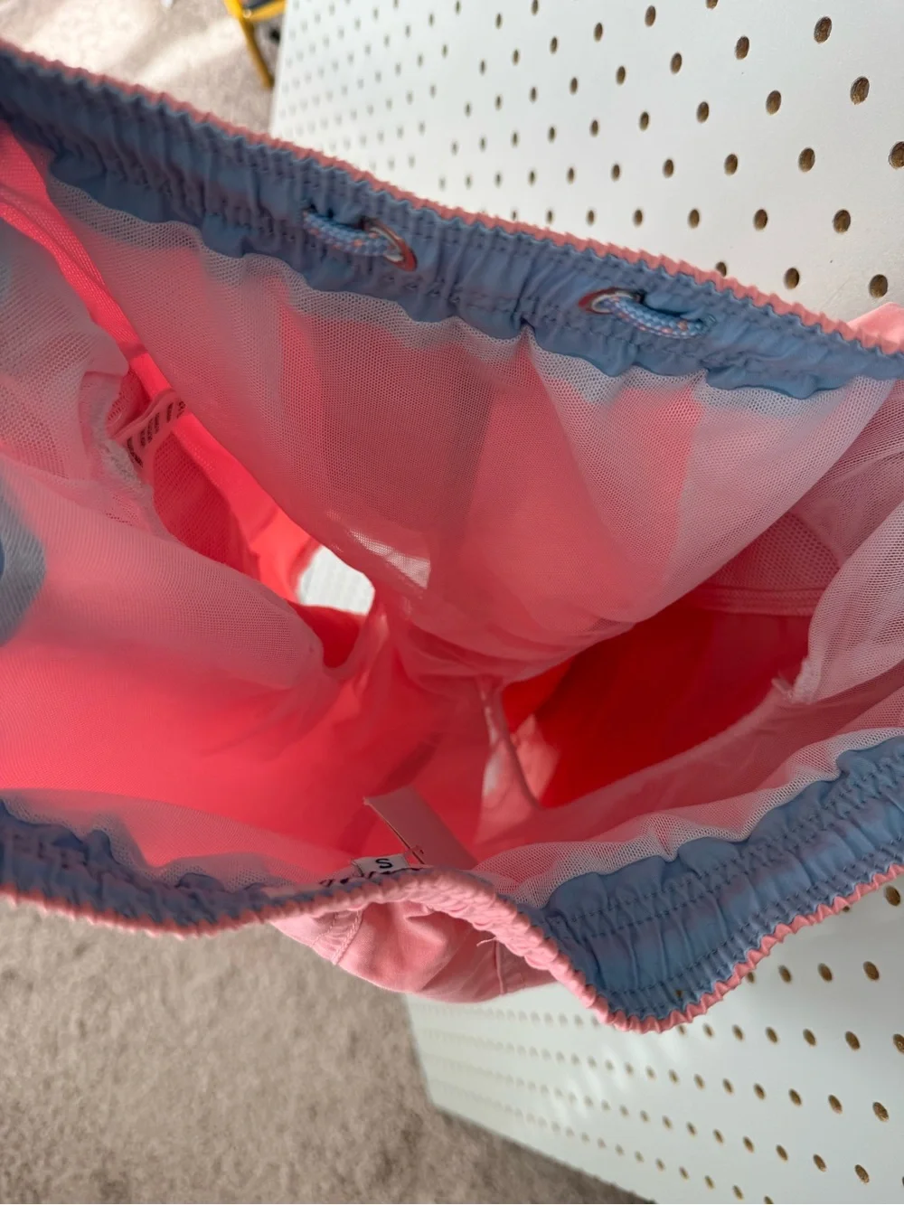 Maamgic  Men's Pink Swim Trunks with Light Blue Drawstring